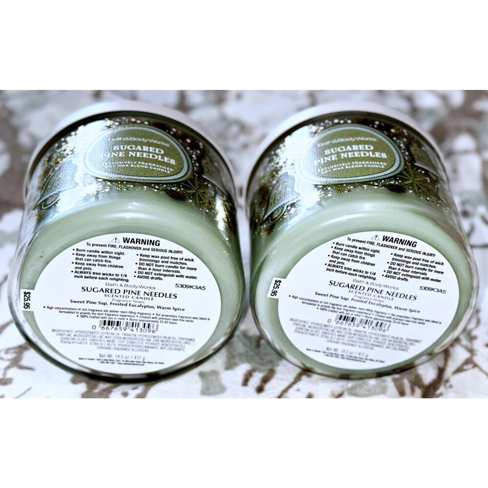 Lot of 2 Bath & Body Works Sugared Pine Needles Large 3-Wick Candle 14.5oz - Picture 5 of 5